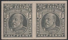 英联邦邮票，新西兰1909年英王爱德华七世国王，罕，印样，双联