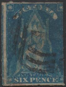 英联邦邮票E， 英属澳大利亚维多利亚州1858年女王登基，蓝色6p