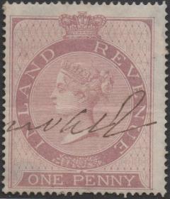 英属印度古典印花税票E，1860-67维多利亚女王，1d红色丁香 ，少见
