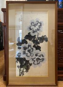 稀少，文化勋章著名画家林天时国画《花开富贵》一幅，设计大师，教授，号静轩，1934年生。镶红木镜框，外还做有一个超大函套，做工精致。