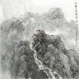 【本店没有任何仿品印刷品保真】中国人民大学艺术学院助理导师、美协、书协会员夏媛 国画山水画四尺斗方65《流韵山前飞梦红》（68×68CM）。
