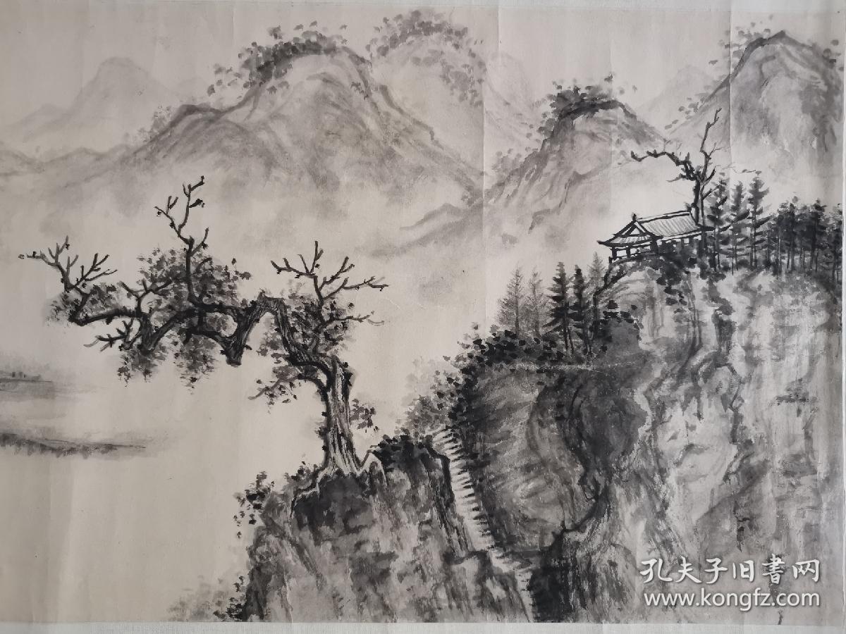 国画大师吴湖帆 国画山水一幅，老装老裱 尺寸72*30厘米，保真！