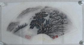 艺术家 李锡祯 作 国画作品《山水扇面》一件（纸本软片，画心约1.8平尺，钤印：李、锡祯之印、知足常乐）HXTX184234