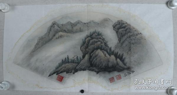 艺术家 李锡祯 作 国画作品《山水扇面》一件（纸本软片，画心约1.8平尺，钤印：李氏、锡祯之印）HXTX184233