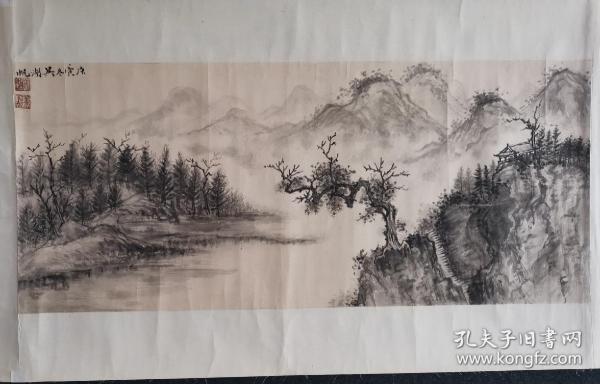 国画大师吴湖帆 国画山水一幅，老装老裱 尺寸72*30厘米，保真！