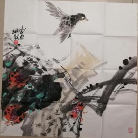 当代著名画家杨卫东写意花鸟一幅（保真）