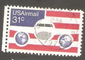 【北极光】美国邮票-星条旗-信销邮票-飞机，地球，旗帜专题收藏-实物扫描