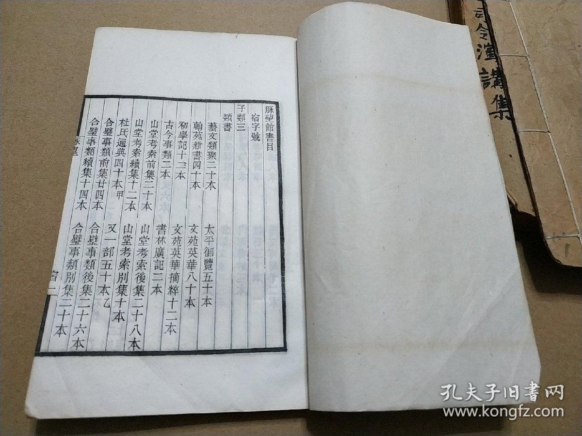 清宣统二年罗振玉玉简斋精刻本《脉望馆书目》原装1册。常熟赵琦美藏书楼书目，著录藏书5 000余种，2万余册。其中有珍本、孤本达10余种！纸白如雪，精薄柔韧，刻印精整，一流品相。藏书家宝之