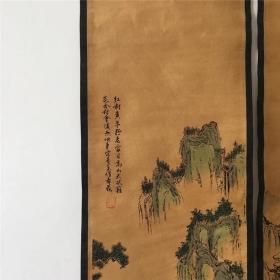 仿古做旧国画字画 十年山水图 已装裱家居办公室四条屏装饰画挂画