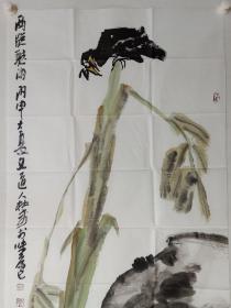 保真书画，画家杜未四尺整纸大写意花鸟画《西窗听雨》一幅138×69cm，天水市麦积美术馆馆长，天水市美协副秘书长，西部花鸟画画院副院长，有潜质的书画家。