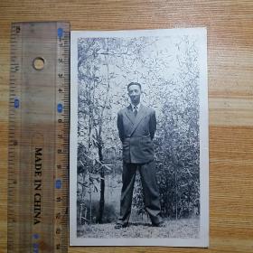 民国老照片:竹林里的西装男子
