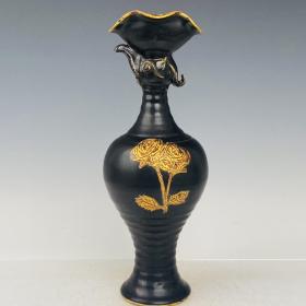 宋代定瓷镶金花瓶（黑）