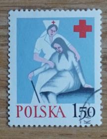 波兰1977年波兰红十字盖销邮票护士病人1枚销票