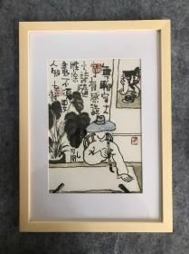 老树画画《练字图》，宣纸高清印制，已装框
