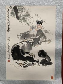 著名连环画家，上海文史馆馆员，上海美术家协会理事汪观清牧牛图真迹，保真！