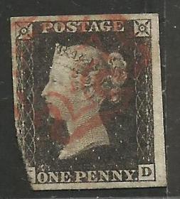 英国1840年黑便士邮票旧一枚