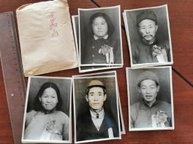 1955年嘉山县报给省厅的，带红花布标的合作化劳动模范老照片五种，（未写姓名）