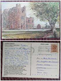 外国明信片，英国原版实寄，德罗戈城堡美术绘画，品如图