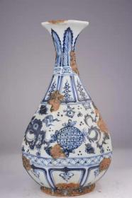 元青花八方玉壶春窑址瓶，高34.5厘米直径19厘米