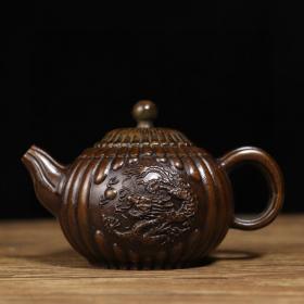 清中期纯铜南瓜型龙凤铜壶