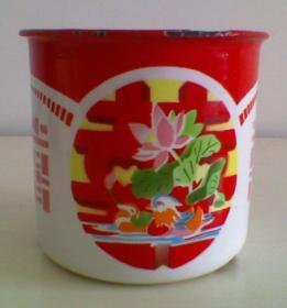 喜字大号搪瓷水杯内直径10厘米红玫瑰牌出口产品