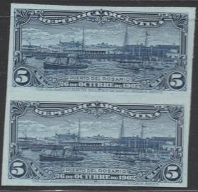 阿根廷邮票，1902年罗萨里奥河港，行使的单桅帆船，印样 ，双联