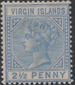 英联邦邮票，英属维尔京群岛1884年维多利亚女王2½p，印刷错体