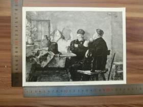 【现货 包邮】1890年小幅木刻版画《精明的政治家》(scharfsinnige politiker)尺寸如图所示（货号400900）