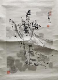 国画巨匠傅抱石长子傅小石先生人物作品 南京白云堂画廊保真 傅小石先生精品人物天女散花68x46cm