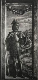 《圣乔治》—意大利文艺复兴时期帕多瓦派画家安德烈亚·曼特尼亚(Andrea Mantegna,1431-1506年)作品 20世纪初大幅照相腐蚀凹版铜版画 50*35.6厘米