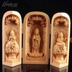 黄杨木老料西方三圣神像摆件精品收藏木雕手工艺品