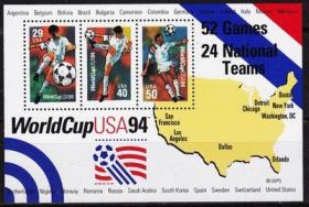 美国 1994年 第15届世界杯主办国小全张 1全新
