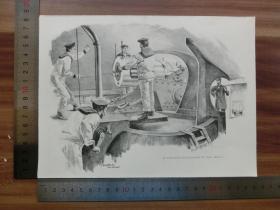 【现货 包邮】1890年小幅木刻版画《在装甲船的装甲塔中》(im panzerthurm des panzerschiffs iv)尺寸如图所示（货号400898）