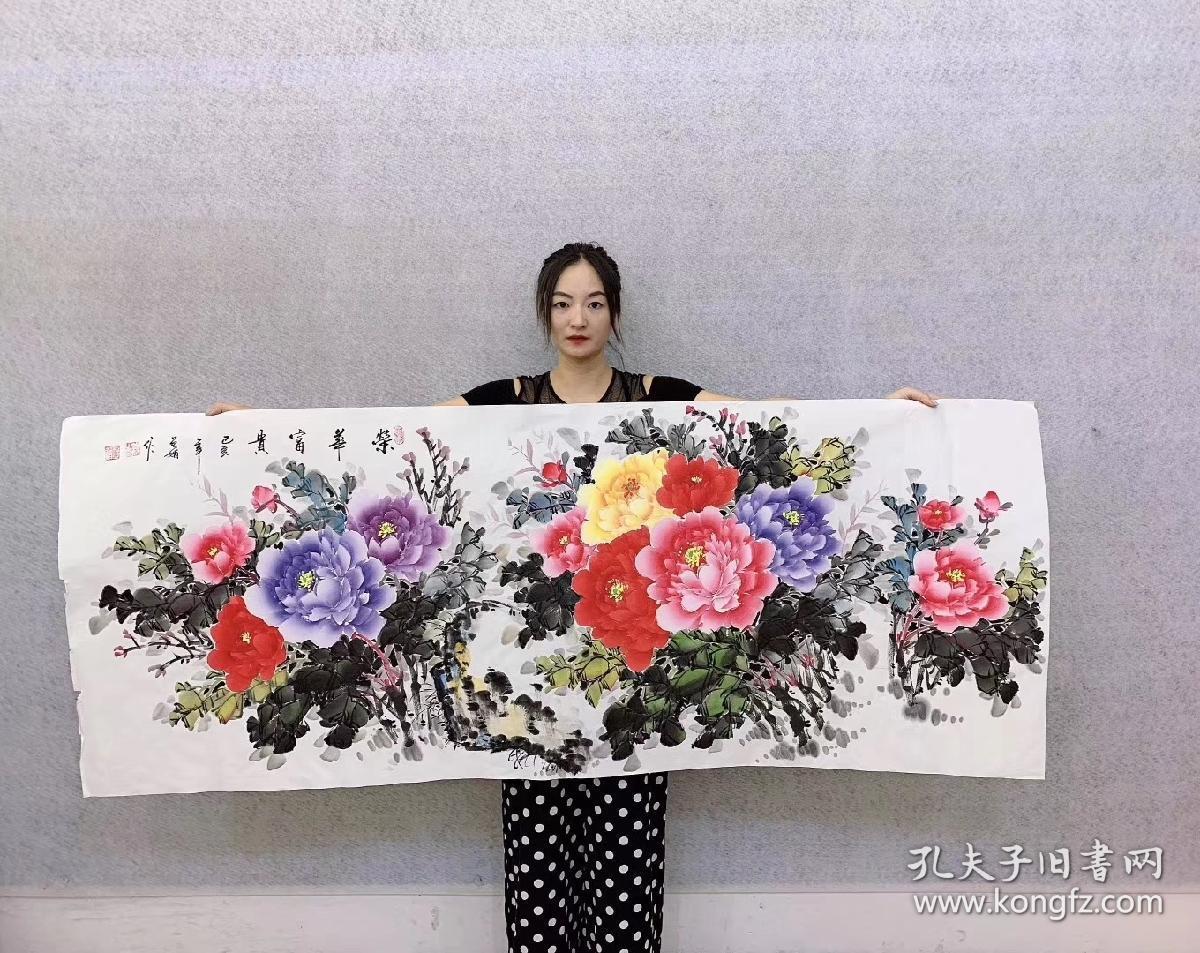 中国国画家协会会员曾老师小六尺牡丹【荣华富贵】180*70厘米百分百手绘真迹作品编号pa05