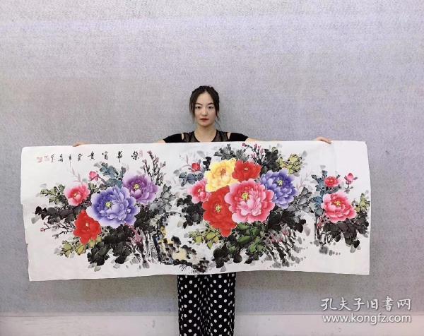 中国国画家协会会员曾老师小六尺牡丹【荣华富贵】180*70厘米百分百手绘真迹作品编号pa05