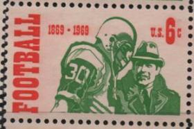 美国邮票，1969年全美校际橄榄球赛百年，1全，一枚价
