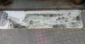 老画心纯手绘长幅山水画，【大明山天坪】，书法家、油画家[黄景设]作品，278cm*69cm，软片。