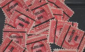 美国早期预销邮票，华盛顿总统，克利夫兰邮戳 ，一枚