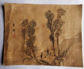 僧月仙(1741--1809)绢本山水人物小品