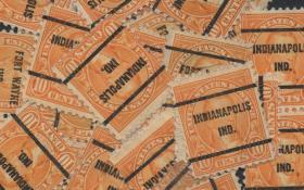 美国早期预销邮票，门罗总统，印第安纳波利斯邮戳，一枚