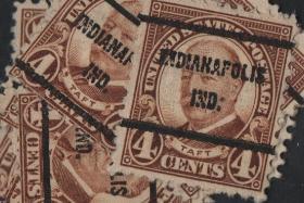 美国早期预销邮票，27任总统塔夫脱，印第安纳波利斯邮戳，一枚