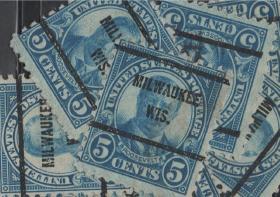 美国早期预销邮票，罗斯福总统，威斯康星州密尔沃基邮戳，一枚