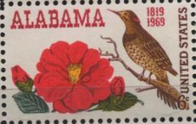 美国邮票，1969年阿拉巴马州州鸟，州花，一枚价