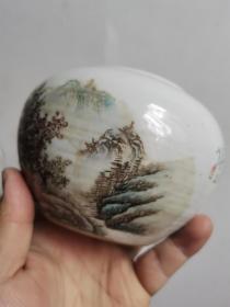 民国王云泉款 山水林泉 笔洗。草木风茂，设色古雅。