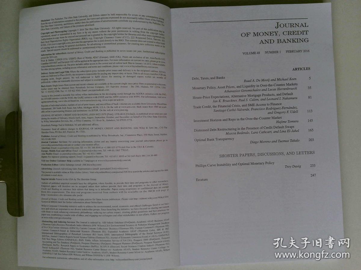 Journal of Money, Credit and Banking JMCB 货币、信贷和银行业杂志 2015/2