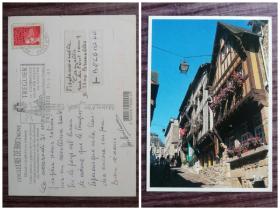 外国明信片，法国实寄原版，俾小镇风光，品如图