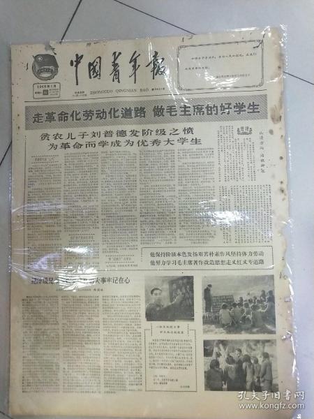 老报纸中国青年报1965年1月16日(4开四版)走革命化劳动化道路，做毛主席的好学生。阶级兄弟掌握文化权。