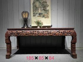 花梨木镂空雕刻葫芦画案可做茶桌或书桌，做工精细，品相尺寸见图