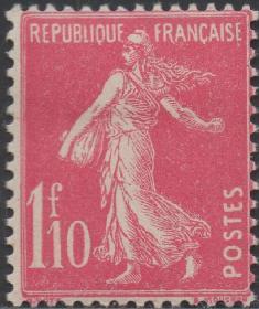 外国邮票ZC，法国1927年播种女神1.10fr，农业、服装裙子