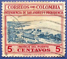 港口景观--哥伦比亚邮票--早期外国邮票甩卖--实拍--包真，
